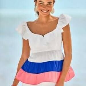 LILLY PULITZER Emie Babydoll Top Size 00 Stripe FRILLY FEMININE PREPPY XXS BEACH